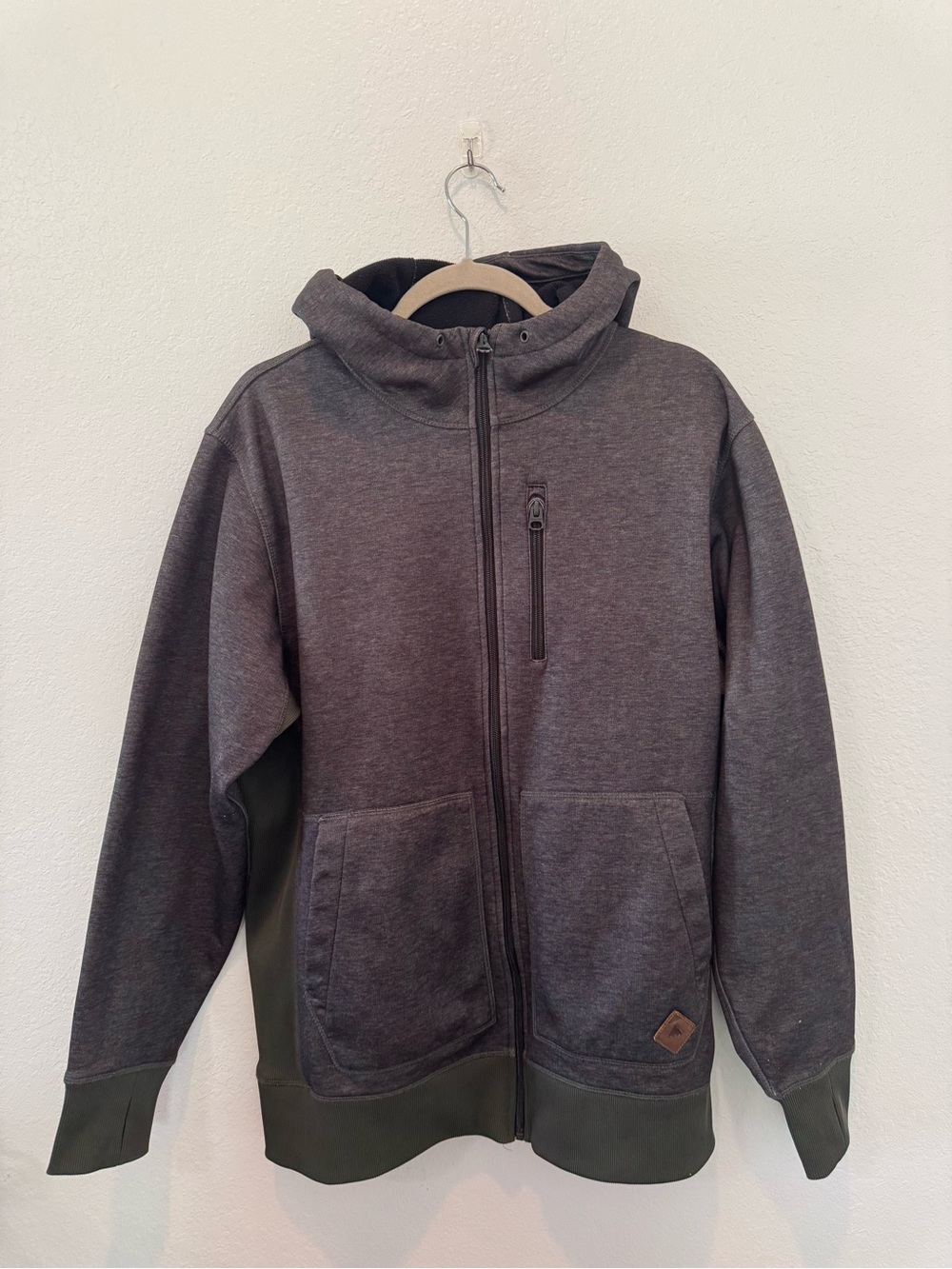 Burton Dryride Charcoal Gray Full-Zip Hoodie with Chest Pocket